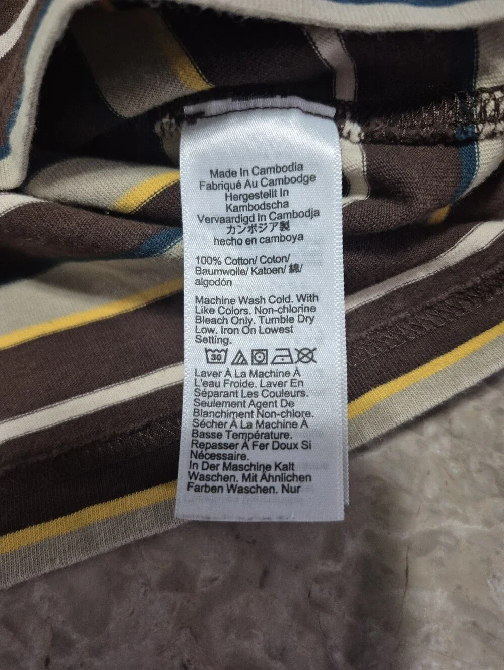 Vintage Mens J. Crew Brown Striped Crewneck Short-Sleeve Tee Large